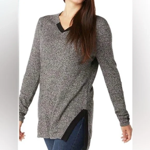 Smartwool Shadow Pine Tunic Sweater Women’s Small Black Moonbeam Marl V Neck - Picture 1 of 7